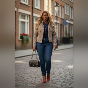 Jeanology Brown Cropped Utility Jacket with Classic Design- Sz 14